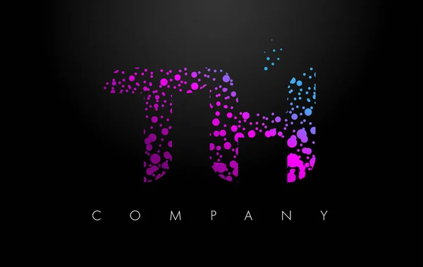 TH T H Letter Logo with Purple Particles and Bubble Dots — Stock Vector