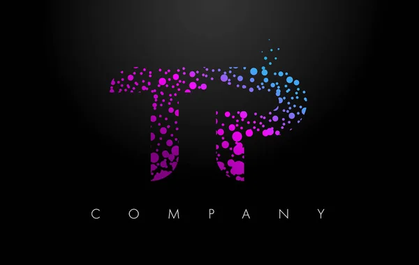 TP T P letra logotipo com partículas roxas e pontos bolha —  Vetores de Stock