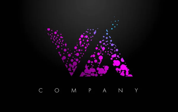 VA V A Letter Logo with Purple Particles and Bubble Dots — Stock Vector