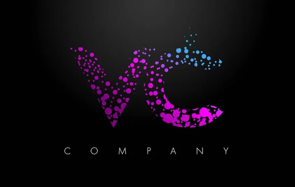 VC V C Letter Logo with Purple Particles and Bubble Dots — Stock Vector