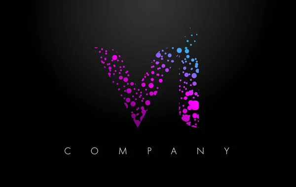 VI V I logotipo da carta com partículas roxas e bolhas — Vetor de Stock