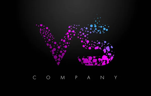 Vs V S list Logo fioletowy cząstek i kropki Bubble — Wektor stockowy