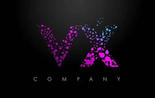 VX V X list Logo fioletowy cząstek i kropki Bubble — Wektor stockowy