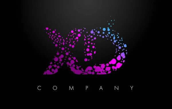 XD X D Letter Logo with Purple Particles and Bubble Dots — Stock Vector