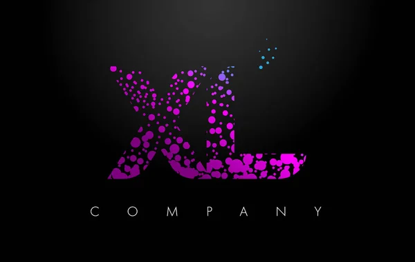 Logo Surat XL X L dengan Partikel Ungu dan Bubble Dots - Stok Vektor