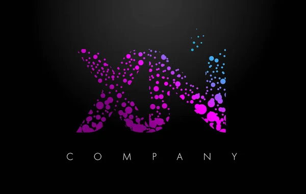 Logo lettre XN X N avec particules violettes et points bulles — Image vectorielle