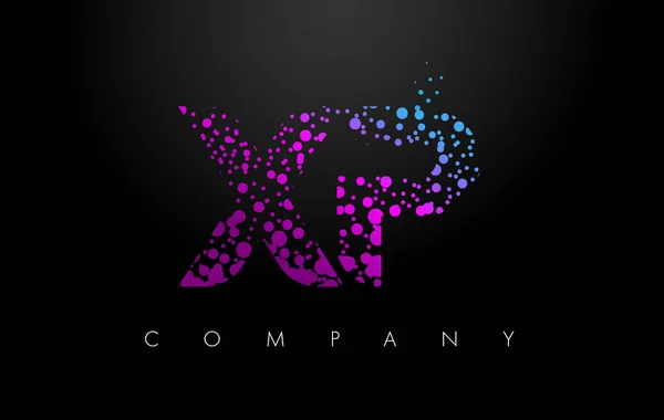 XP X P list Logo fioletowy cząstek i kropki Bubble — Wektor stockowy