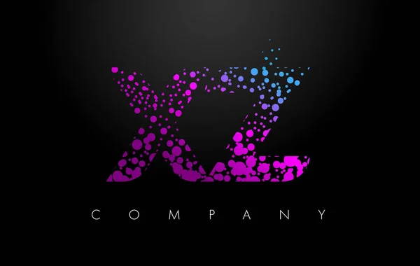 XZ X Z letra logotipo com partículas roxas e pontos de bolha — Vetor de Stock