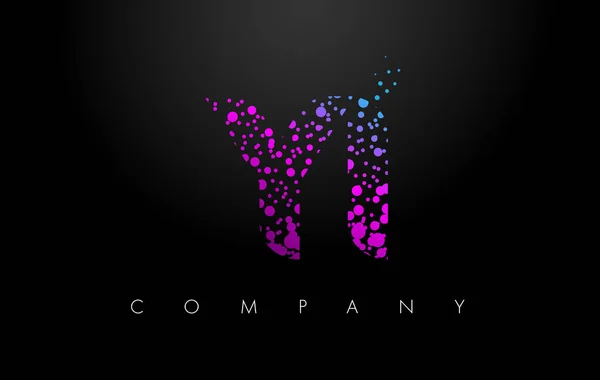 YI Y I Letter Logo with Purple Particles and Bubble Dots — Stock Vector