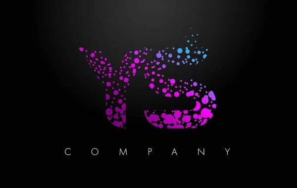 Ys Y S brev-logotypen med lila partiklar och bubbla prickar — Stock vektor