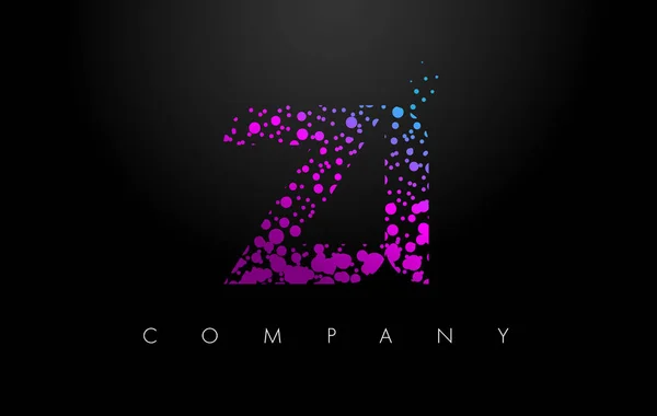 ZI Z I letra logotipo com partículas roxas e pontos bolha —  Vetores de Stock