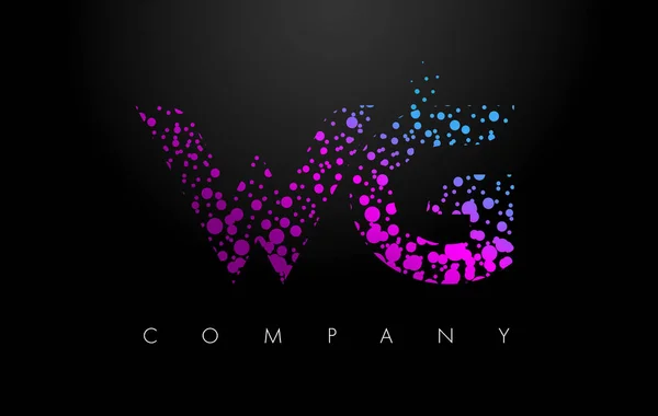 Logotipo de letra WG W G con partículas púrpuras y puntos de burbuja — Vector de stock