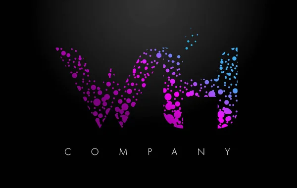 WH W H Letter Logo with Purple Particles and Bubble Dots — Stock Vector
