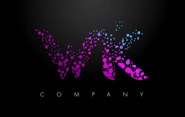 WK W K Letter Logo with Purple Particles and Bubble Dots — Stock Vector