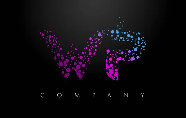 Логотип WP W P с фиолетовыми частицами и пузырьковыми точками — стоковый вектор
