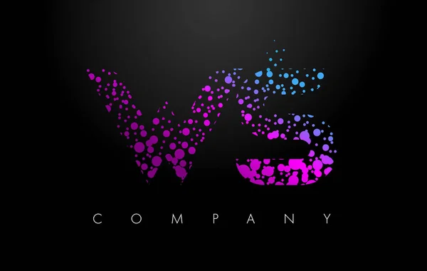 Ws W S betű logó lila részecskék és buborék-pontok — Stock Vector