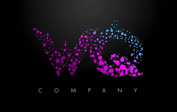 WQ W Q Letter Logo with Purple Particles and Bubble Dots — Stock Vector