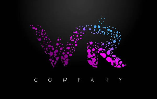 WR W R Letter Logo with Purple Particles and Bubble Dots — Stock Vector