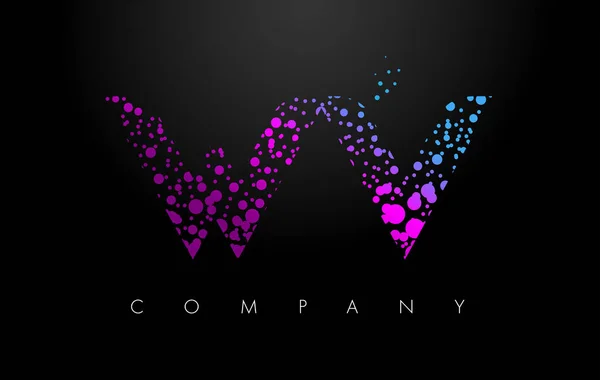 WV W V Letter Logo with Purple Particles and Bubble Dots — Stock Vector