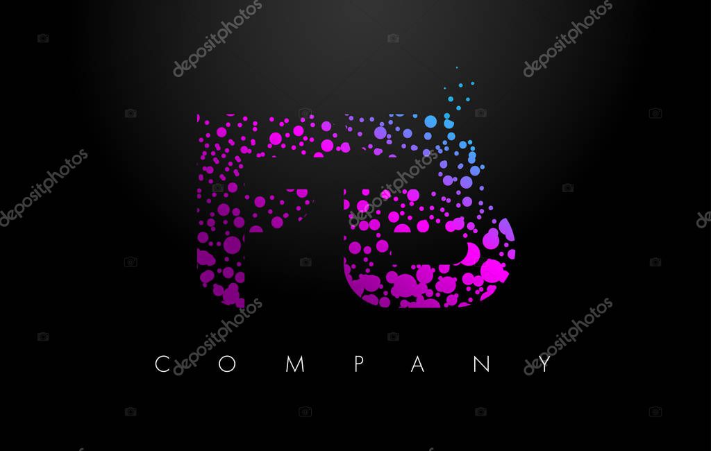 FB F B Letter Logo with Purple Blue Particles and Bubble Dots Design Vector.