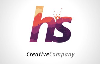 HS H S harfi Logo tasarımı ile mor orman doku düz vektör