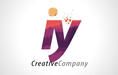 Iy ben Y harfi ile mor orman doku düz vektör Logo tasarımı