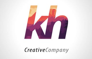 KH K H harfi Logo tasarımı ile mor orman doku düz vektör