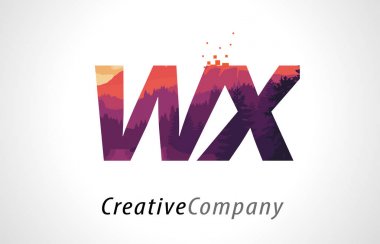 WX W X harfi Logo tasarımı ile mor orman doku düz vektör