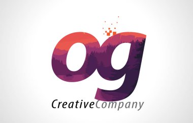 OG O G harfi Logo tasarımı ile mor orman doku düz vektör
