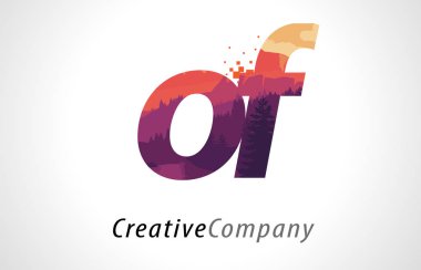 O F harf Logo tasarımı ile mor orman doku düz vektör