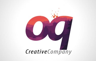 Oq O Q harfi Logo tasarımı ile mor orman doku düz vektör