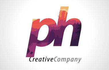 Mor orman doku düz vektör ile pH P H harfi Logo Tasarım