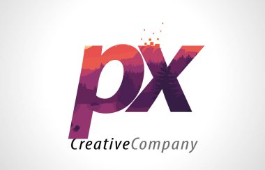 PX P X harfi Logo tasarımı ile mor orman doku düz vektör