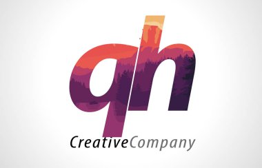 Qh G H harfi Logo tasarımı ile mor orman doku düz vektör