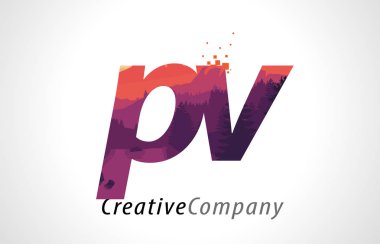 Mor orman doku düz vektör ile PV P V harfi Logo Tasarım