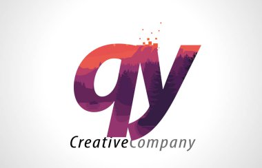 Qy Q Y harfi Logo tasarımı ile mor orman doku düz vektör