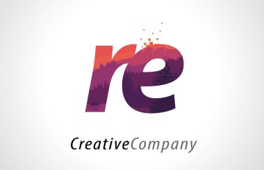 R E mektup Logo tasarımı mor orman doku düz vektör ile yeniden