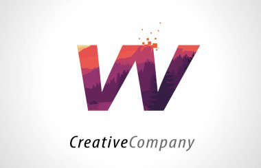 Mor orman doku düz vektör ile VV V harfi Logo tasarımı