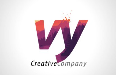 Vy V Y harfi Logo tasarımı ile mor orman doku düz vektör