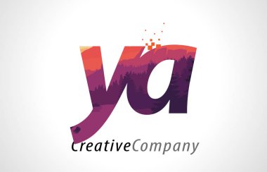 Ya Y bir mektup Logo tasarımı ile mor orman düz vektör doku