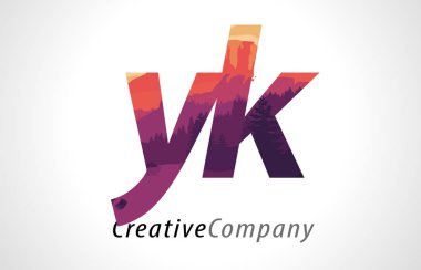 Yk Y K harfi Logo tasarımı ile mor orman doku düz vektör