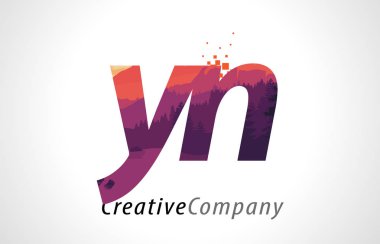 Yn Y N harfi Logo tasarımı ile mor orman doku düz vektör