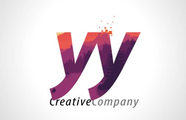 Yy Y harfi Logo tasarımı ile mor orman doku düz vektör