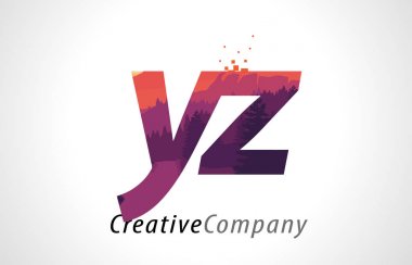 YZ Y Z harfi Logo tasarımı ile mor orman doku düz vektör