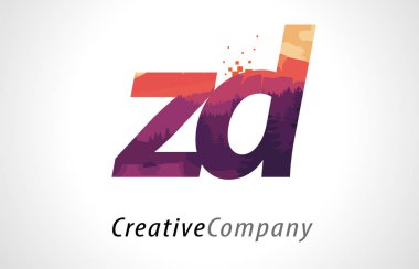 ZD Z D harfi Logo tasarımı ile mor orman doku düz vektör