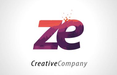 Ze Z E mektup Logo tasarımı ile mor orman doku düz vektör