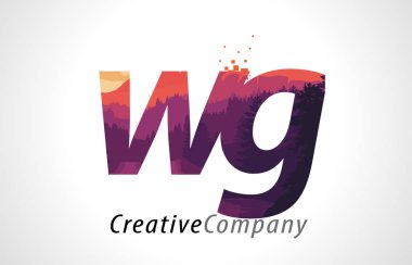 WG W G harfi Logo tasarımı ile mor orman doku düz vektör