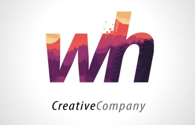 WH W H harfi Logo tasarımı ile mor orman doku düz vektör