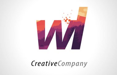 WL W L harfi Logo tasarımı ile mor orman doku düz vektör