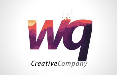 Mor orman doku düz vektör ile wq W Q harfi Logo Tasarım